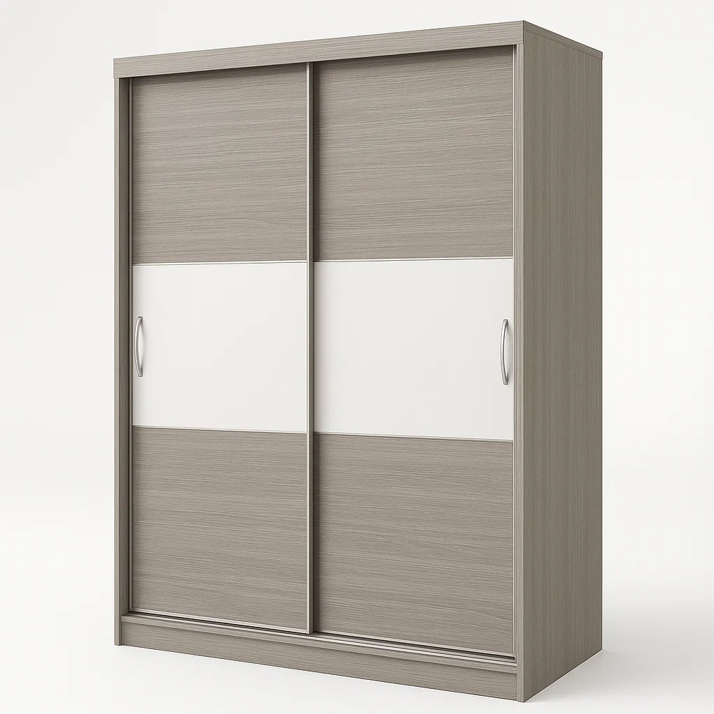 Armadio con ante scorrevoli in legno melaminico grigio bianco-Divanimo