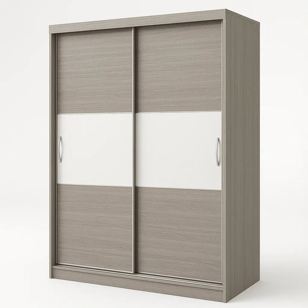 Armadio con ante scorrevoli in legno melaminico grigio bianco-Divanimo