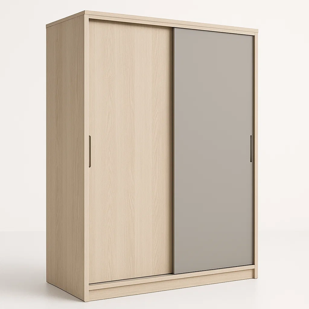 Armadio con ante scorrevoli in MDF beige grigio-Divanimo