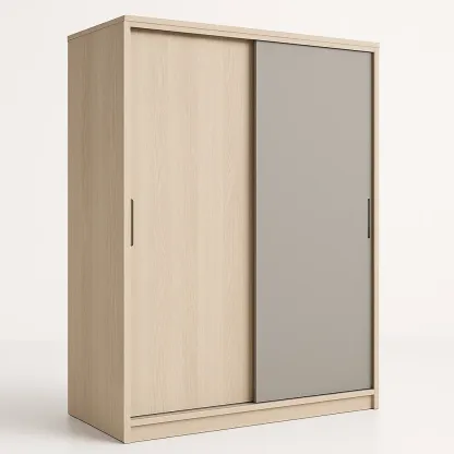 Armadio con ante scorrevoli in MDF beige grigio-Divanimo