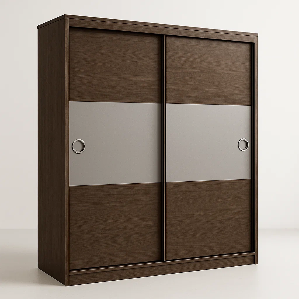 Armadio con ante scorrevoli in legno e pannello laminato-Divanimo