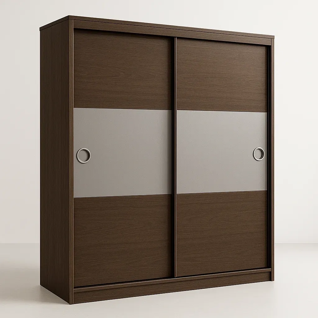 Armadio con ante scorrevoli in legno e pannello laminato-Divanimo