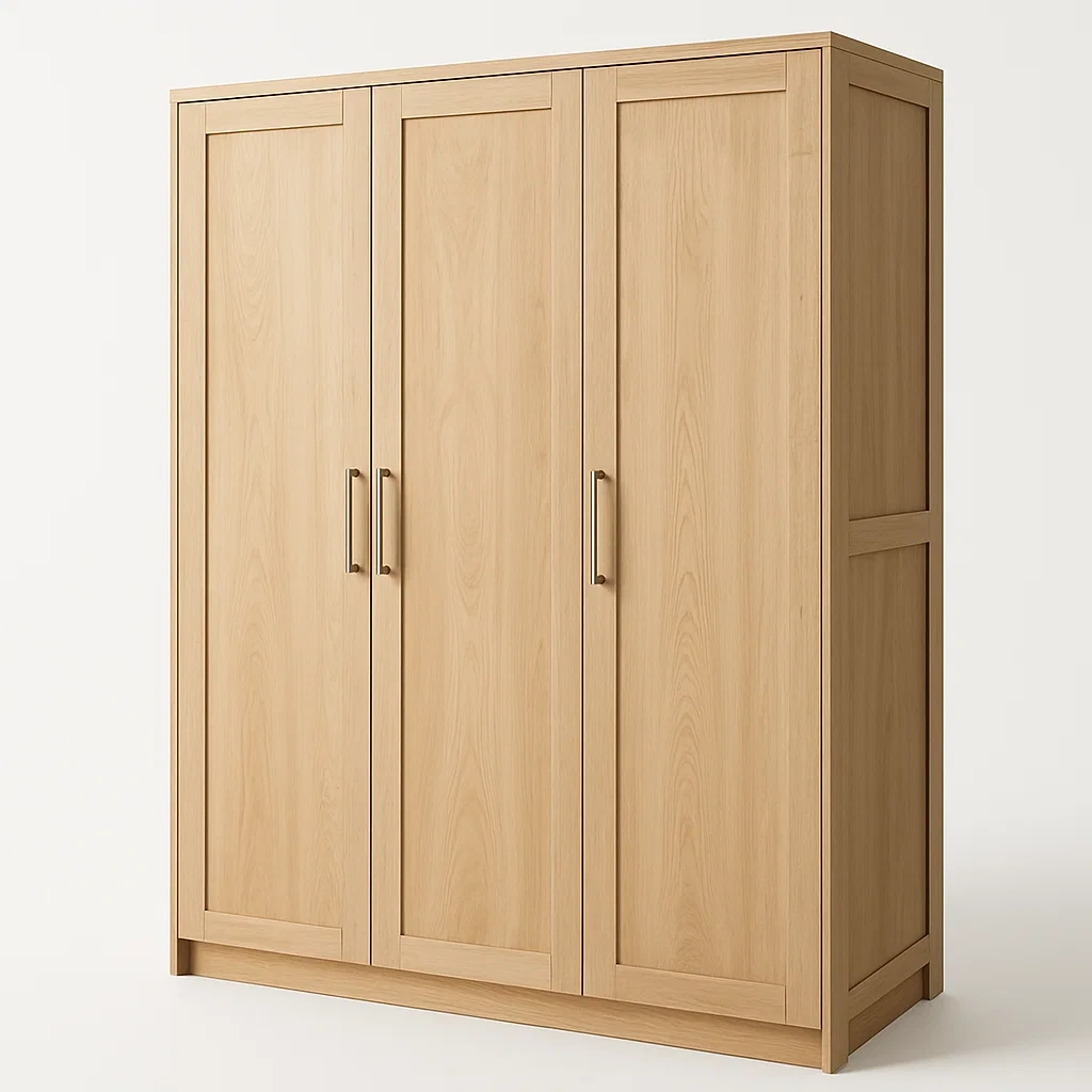 Armadio con ante a battente a tre ante in MDF con rivestimento melaminico legno chiaro-Divanimo