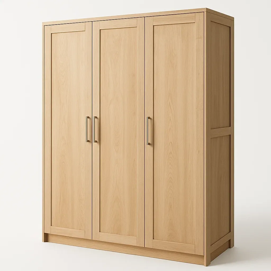 Armadio con ante a battente a tre ante in MDF con rivestimento melaminico legno chiaro-Divanimo