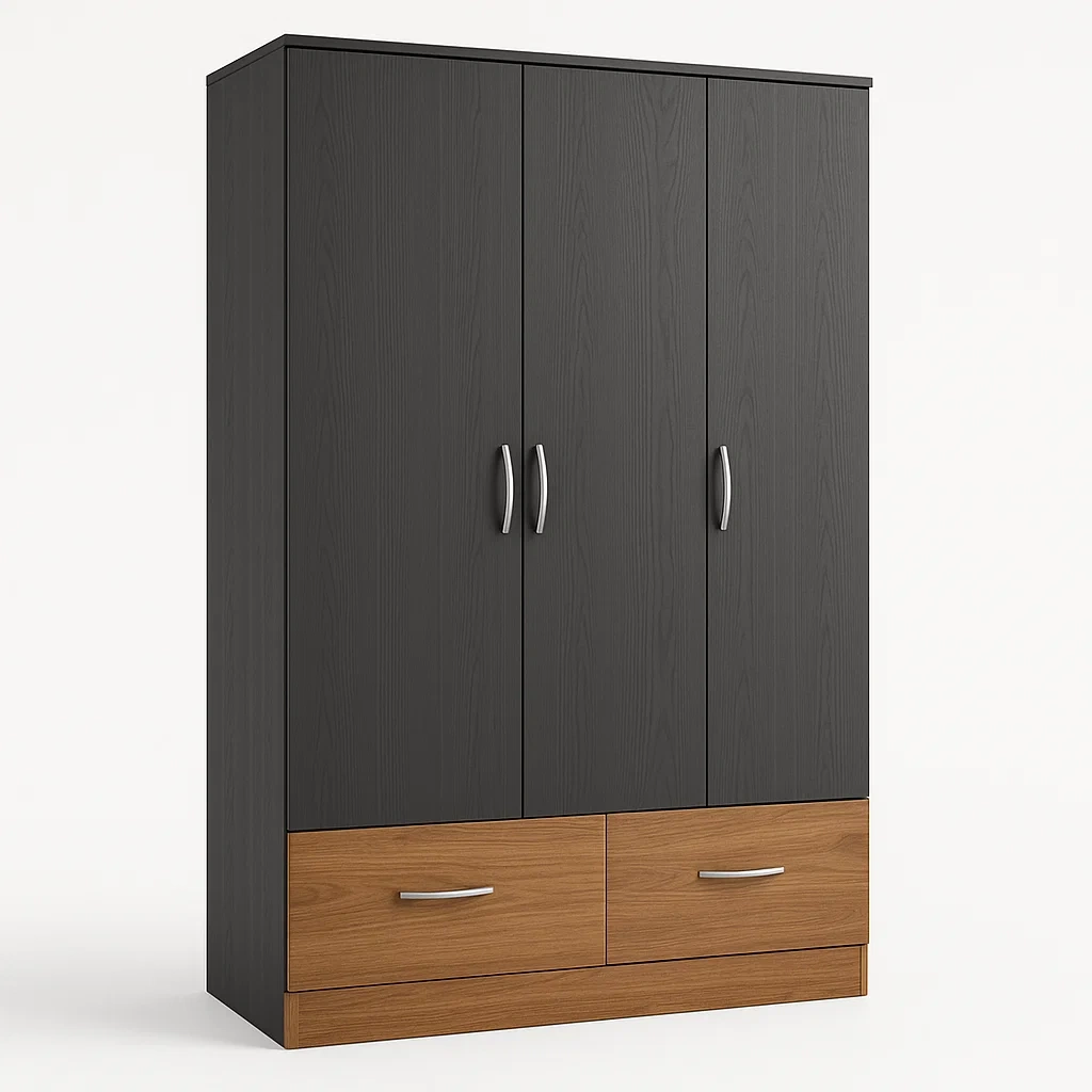 Armadio con ante a battente a tre ante con due cassetti in melaminico-Divanimo