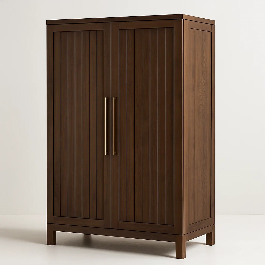 Armadio in legno massello a due ante con maniglie in metallo-Divanimo