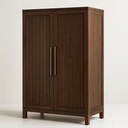 Armadio in legno massello a due ante con maniglie in metallo-Divanimo