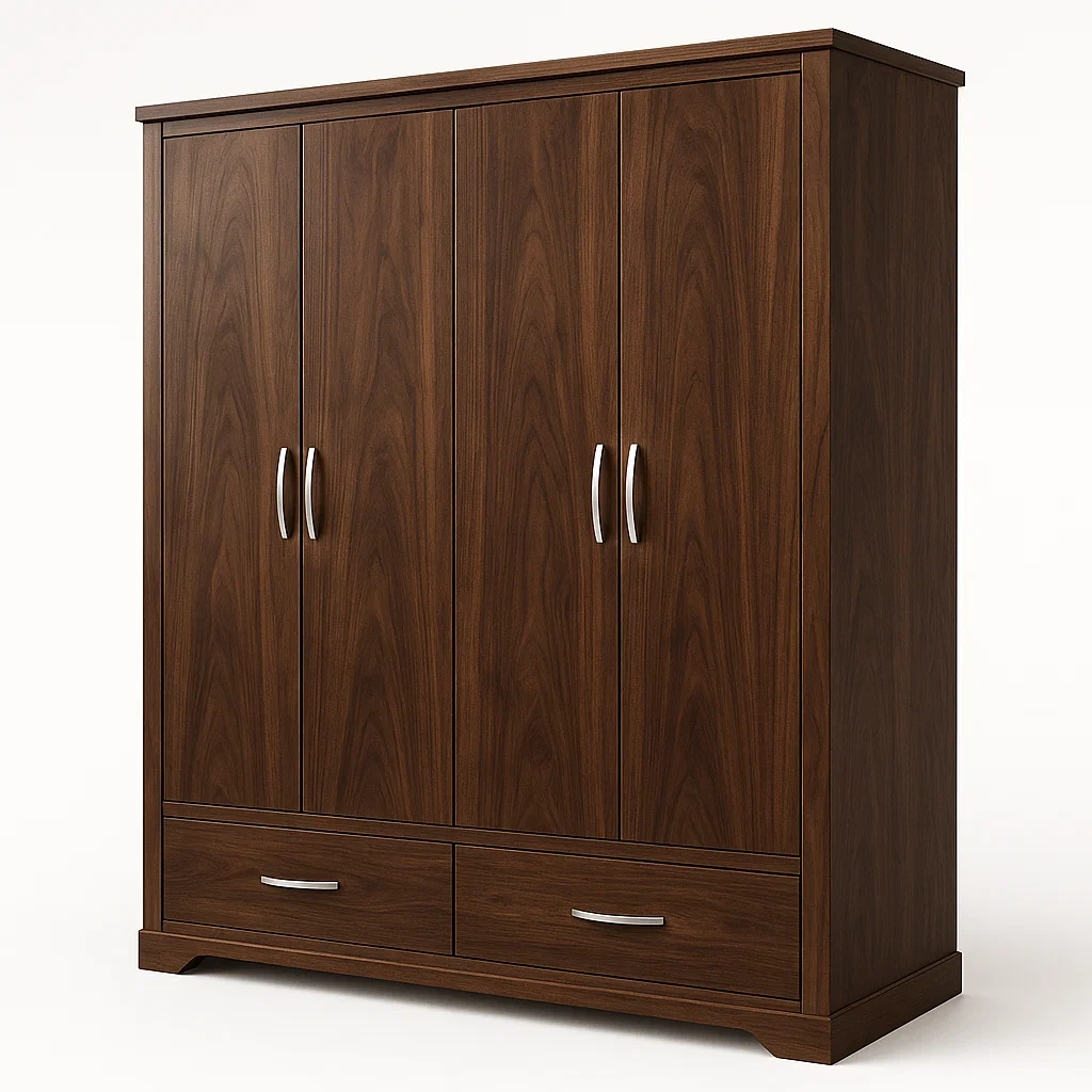 Armadio in legno massello a quattro ante con cassetti-Divanimo