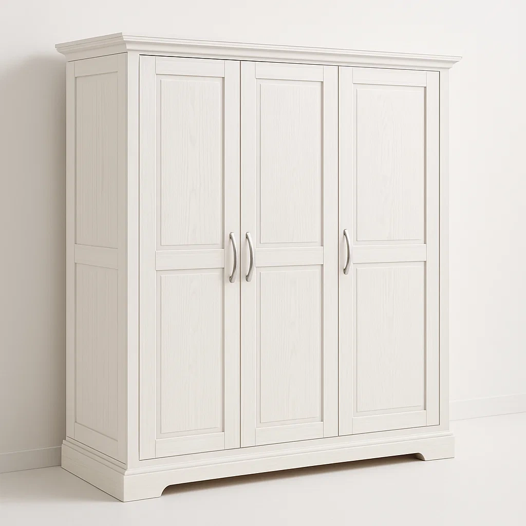 Armadio in legno massello a tre ante colore bianco in rovere-Divanimo