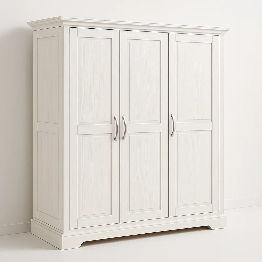 Armadio in legno massello a tre ante colore bianco in rovere-Divanimo