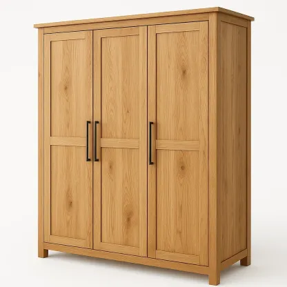 Armadio in legno massello a tre ante con maniglie in metallo-Divanimo