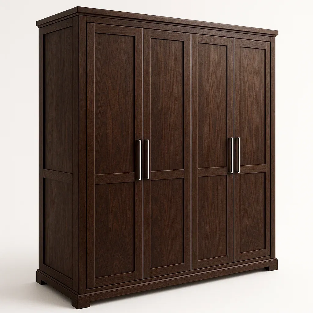 Armadio in legno massello a quattro ante colore marrone scuro-Divanimo