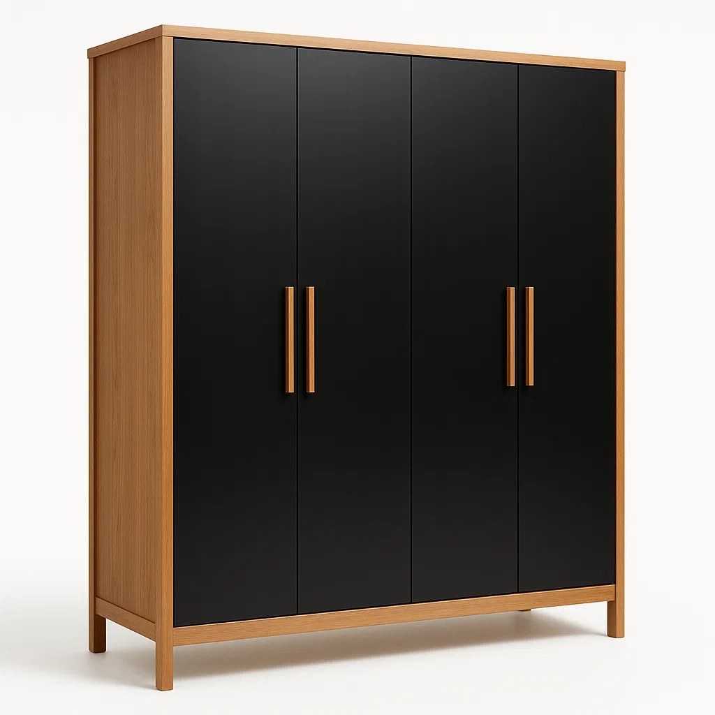 Armadio in legno massello a quattro ante con ripiani-Divanimo