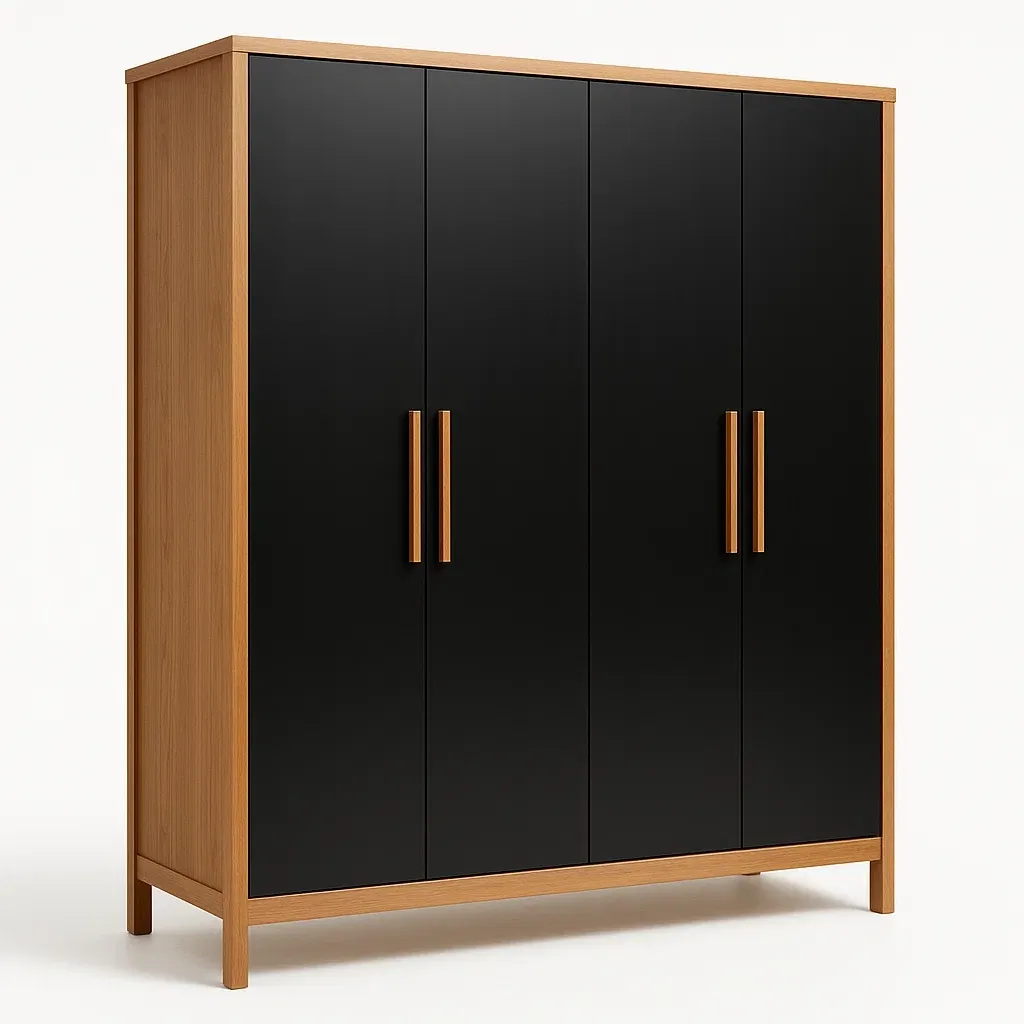 Armadio in legno massello a quattro ante con ripiani-Divanimo