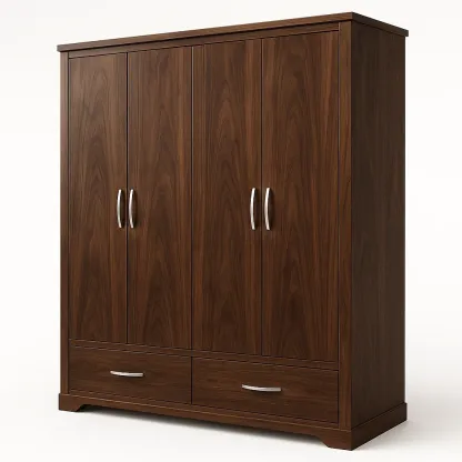 Armadio in legno massello a quattro ante con cassetti-Divanimo