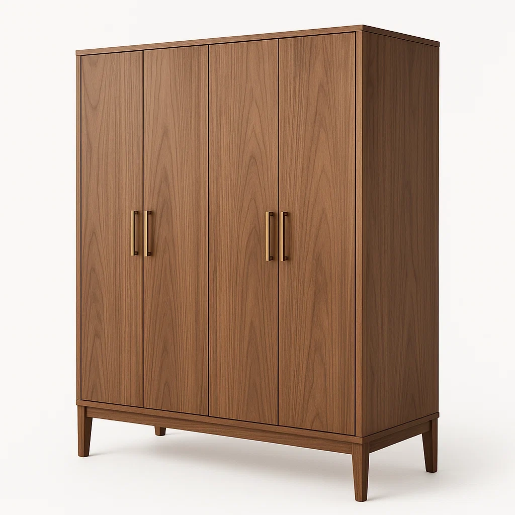 Armadio in legno massello a quattro ante in noce-Divanimo
