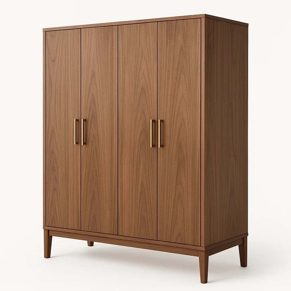 Armadio in legno massello a quattro ante in noce-Divanimo