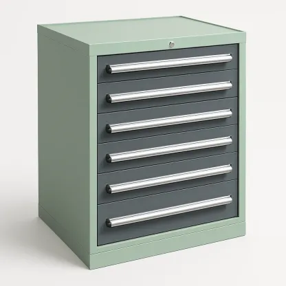 Armadietto porta attrezzi con cassetti in metallo verde grigio con sei cassetti-Divanimo