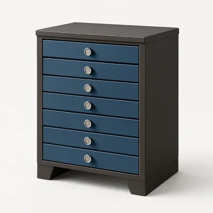 Cassettiera da camera da letto in legno con sette cassetti Nero Blu-Divanimo