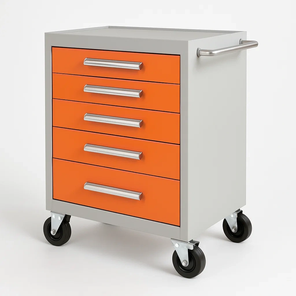 Carrello porta attrezzi mobile in metallo con cinque cassetti arancione-Divanimo