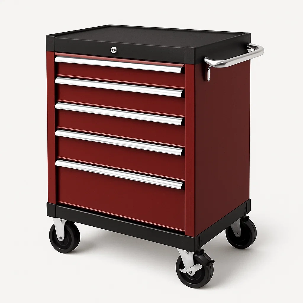 Carrello porta attrezzi mobile in acciaio con cinque cassetti Rosso Nero-Divanimo