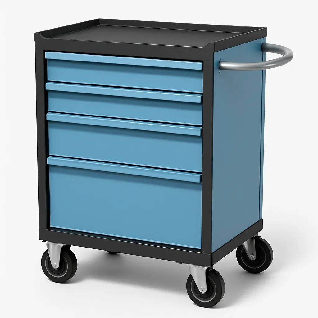 Carrello porta attrezzi mobile in acciaio con cassetti e ruote blu nero-Divanimo