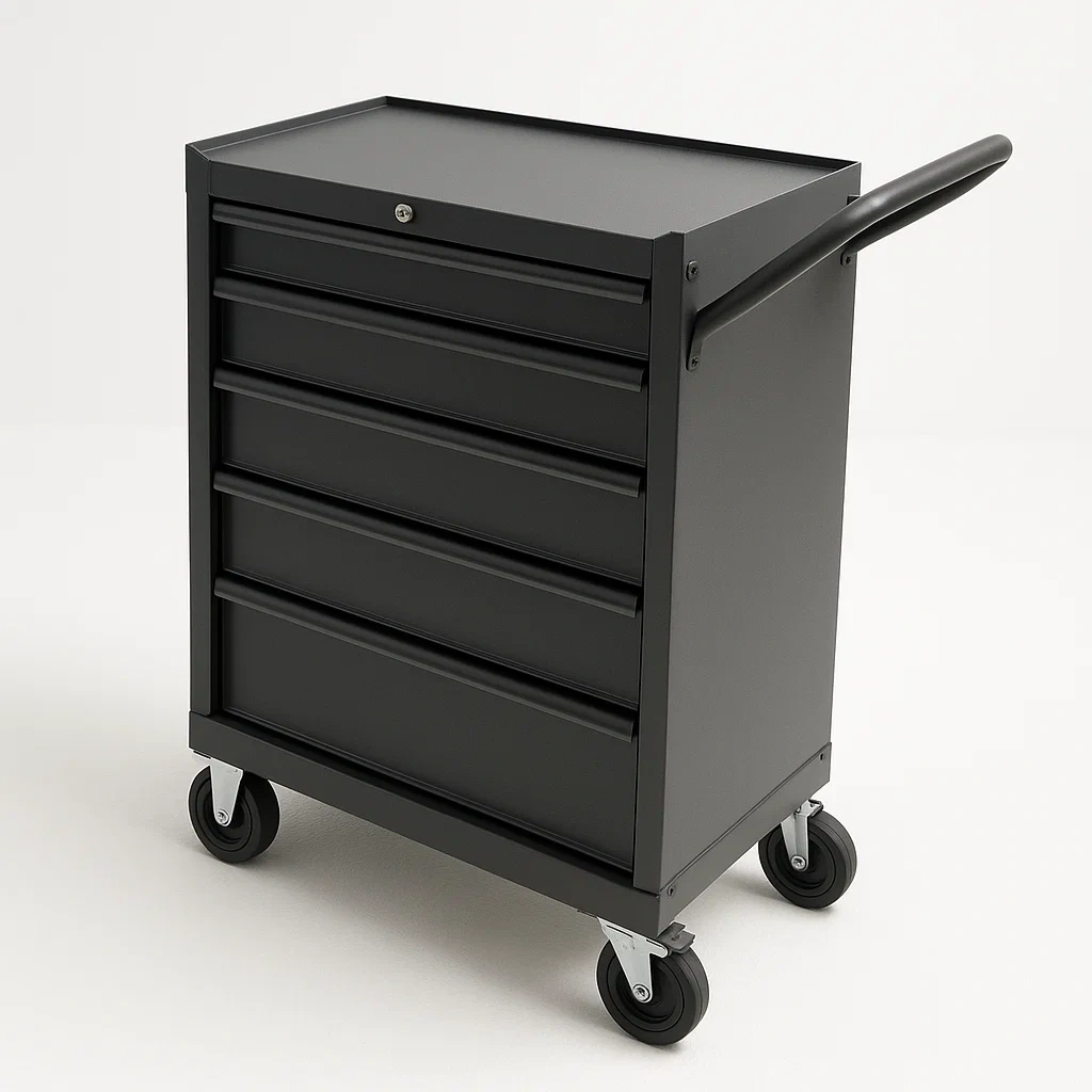 Carrello porta attrezzi mobile in metallo con cassetti e ruote nero-Divanimo