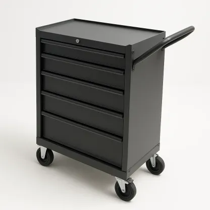 Carrello porta attrezzi mobile in metallo con cassetti e ruote nero-Divanimo