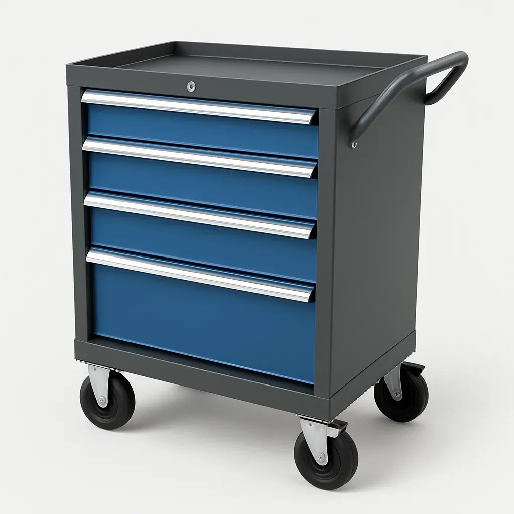 Carrello porta attrezzi mobile in acciaio con quattro cassetti e ruote-Divanimo
