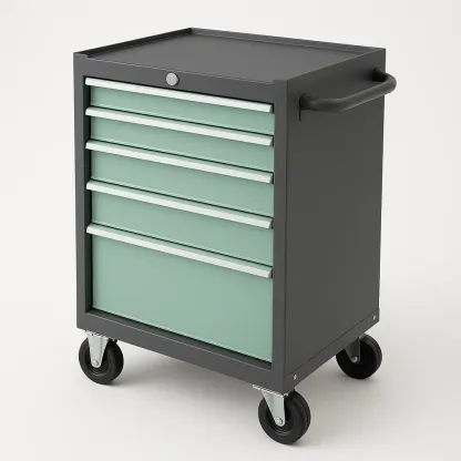 Carrello porta attrezzi mobile in acciaio con cinque cassetti grigio verde-Divanimo