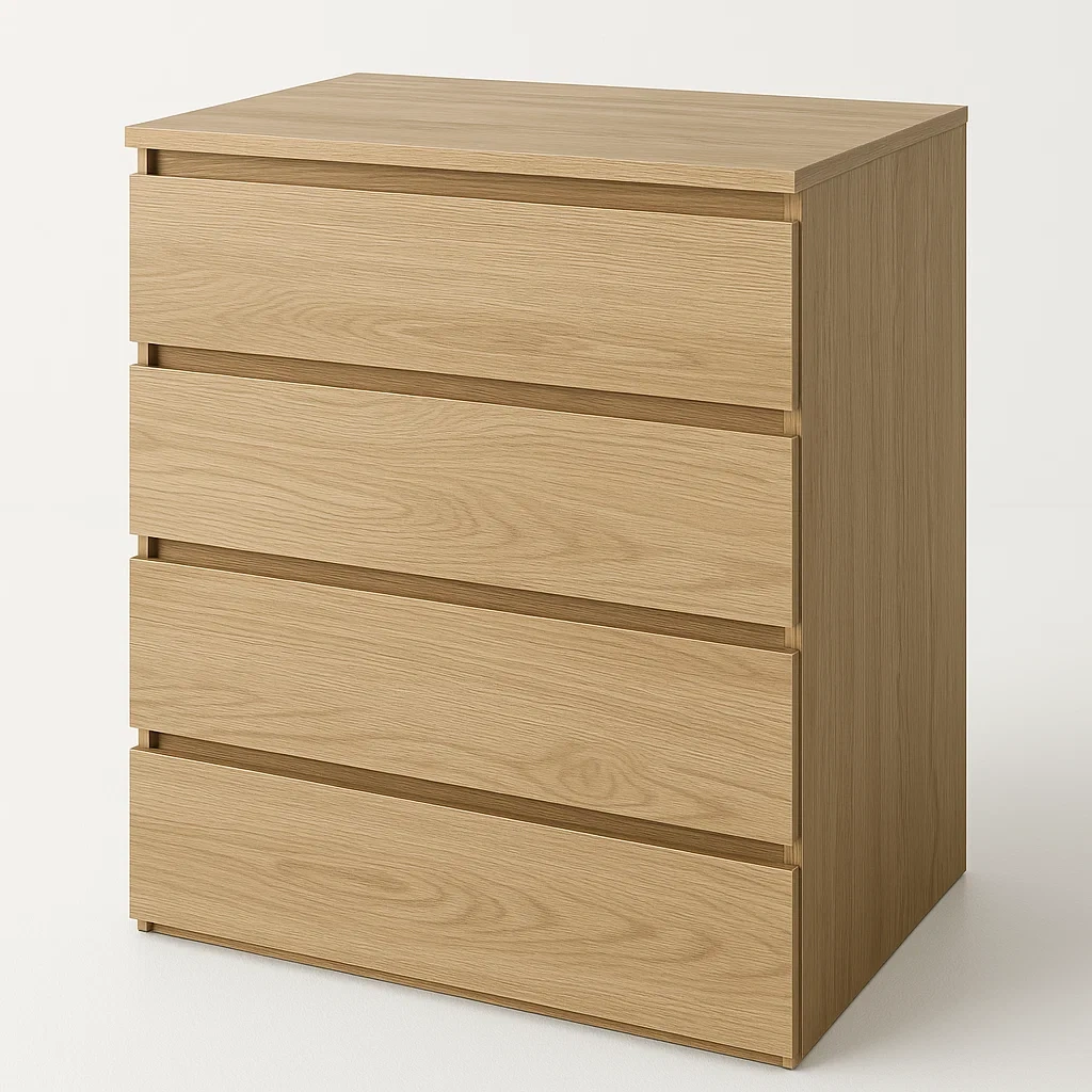 Cassettiera con maniglie a scomparsa in legno rovere a quattro cassetti-Divanimo