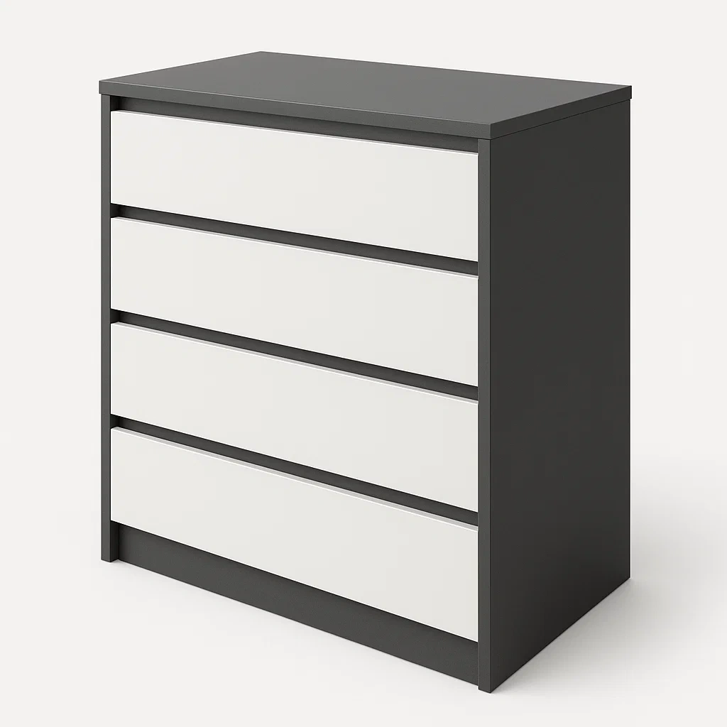 Cassettiera con maniglie a scomparsa in MDF con quattro cassetti Grigio Bianco-Divanimo