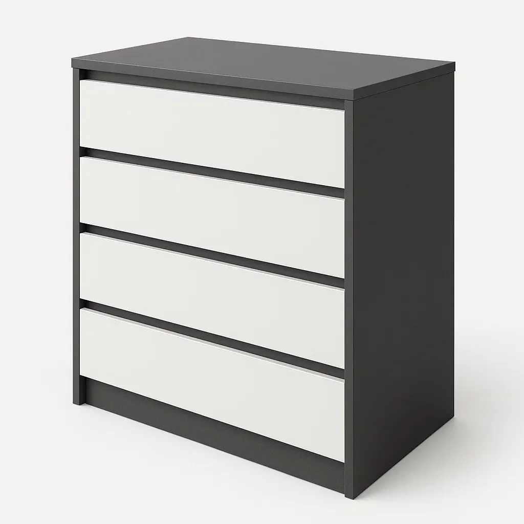 Cassettiera con maniglie a scomparsa in MDF con quattro cassetti Grigio Bianco-Divanimo