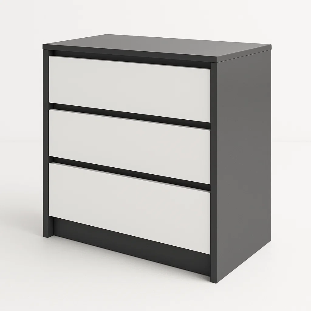 Cassettiera con maniglie a scomparsa in MDF con cassetti Grigio Bianco-Divanimo