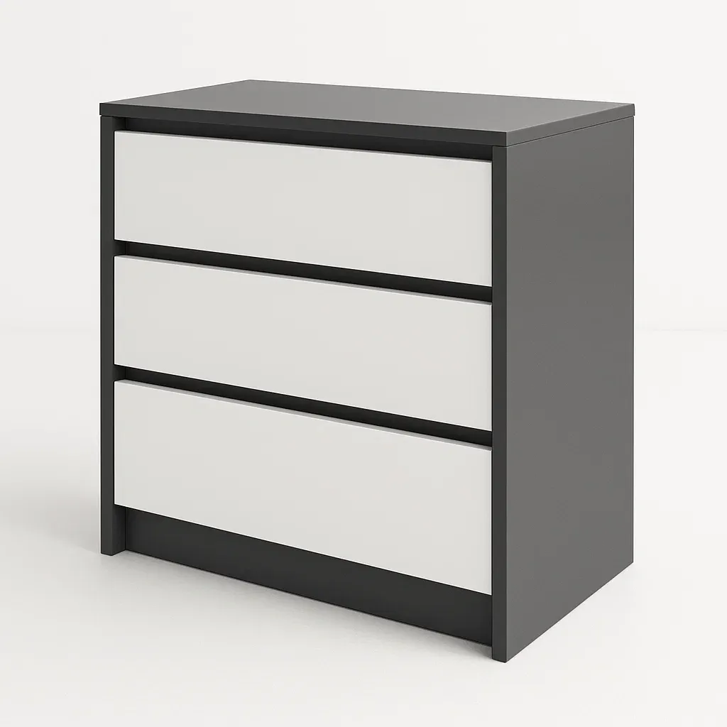 Cassettiera con maniglie a scomparsa in MDF con cassetti Grigio Bianco-Divanimo