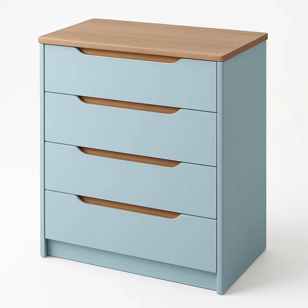 Cassettiera con maniglie a scomparsa in MDF Blu Marrone con quattro cassetti-Divanimo