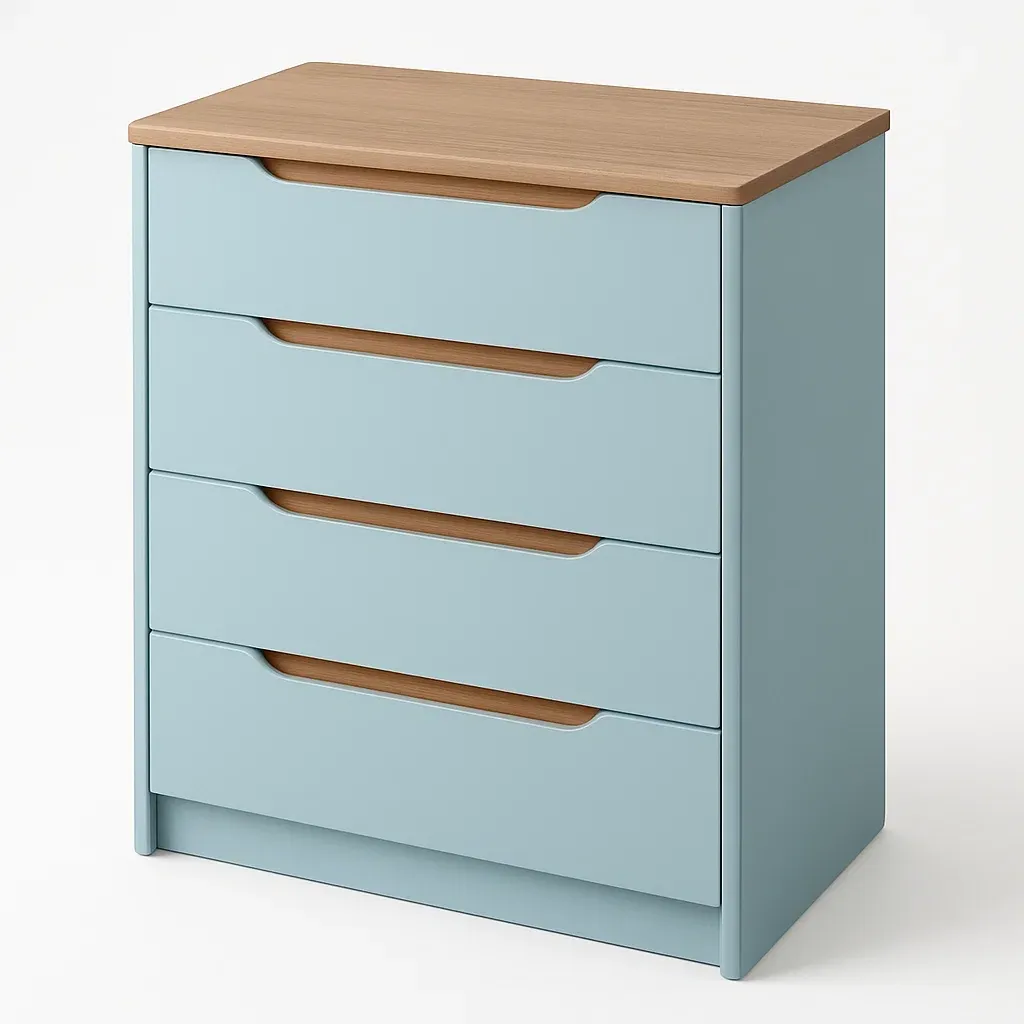 Cassettiera con maniglie a scomparsa in MDF Blu Marrone con quattro cassetti-Divanimo