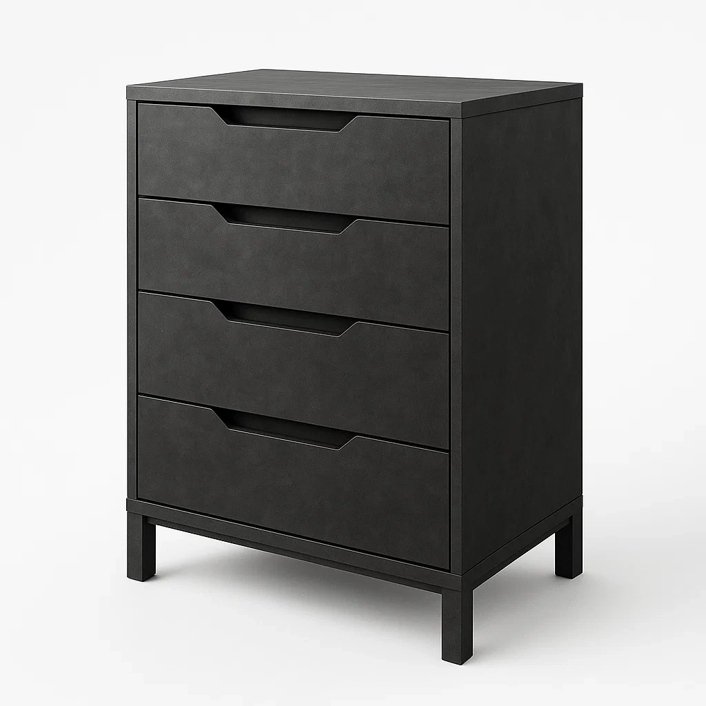 Cassettiera con maniglie a scomparsa in legno Nero con quattro cassetti-Divanimo