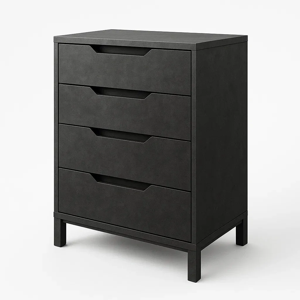 Cassettiera con maniglie a scomparsa in legno Nero con quattro cassetti-Divanimo