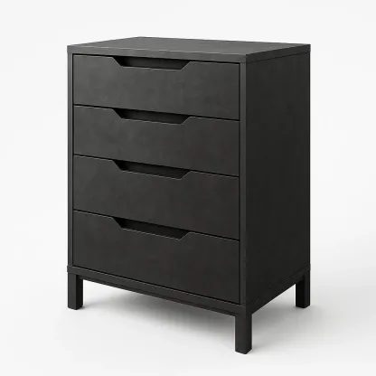 Cassettiera con maniglie a scomparsa in legno Nero con quattro cassetti-Divanimo