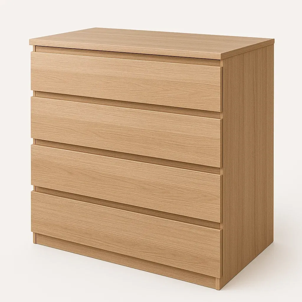 Cassettiera con maniglie a scomparsa in legno rovere con quattro cassetti-Divanimo