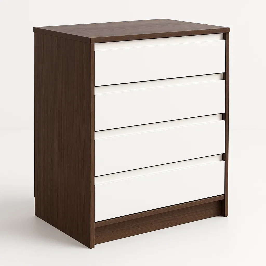 Cassettiera con maniglie a scomparsa in legno Marrone Bianco con quattro cassetti 25 kg-Divanimo