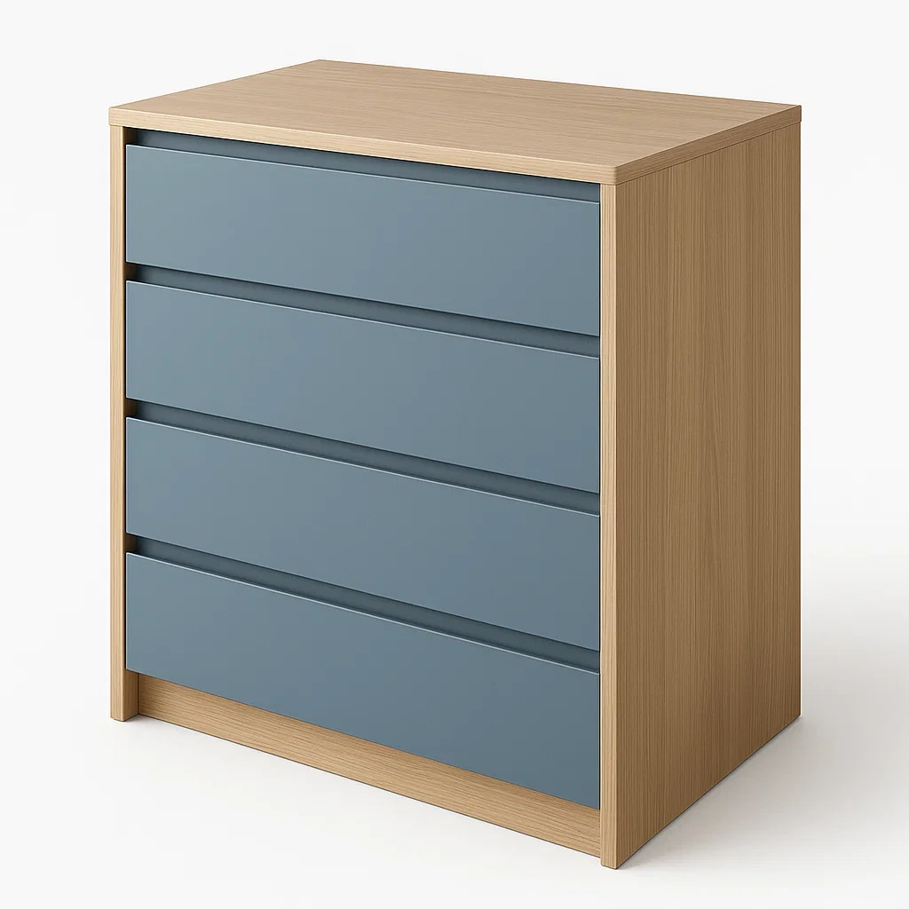 Cassettiera con maniglie a scomparsa in MDF Blu Rovere con quattro cassetti 30 kg-Divanimo