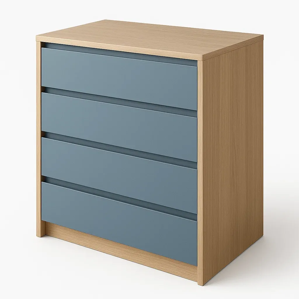 Cassettiera con maniglie a scomparsa in MDF Blu Rovere con quattro cassetti 30 kg-Divanimo