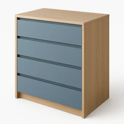 Cassettiera con maniglie a scomparsa in MDF Blu Rovere con quattro cassetti 30 kg-Divanimo