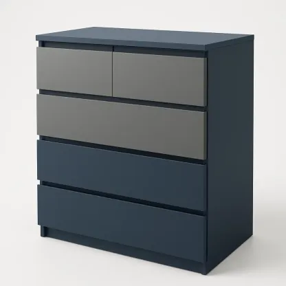 Cassettiera con maniglie a scomparsa in MDF con cinque cassetti Grigio Blu-Divanimo