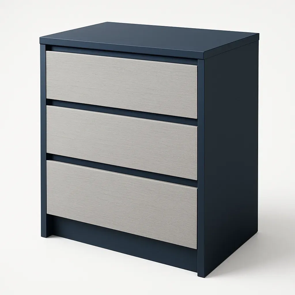 Cassettiera con maniglie a scomparsa in MDF con tre cassetti Blu Grigio-Divanimo