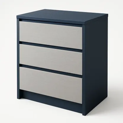 Cassettiera con maniglie a scomparsa in MDF con tre cassetti Blu Grigio-Divanimo