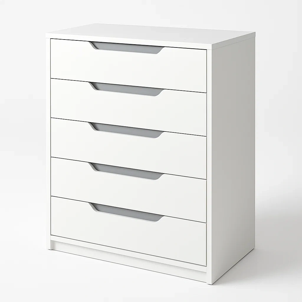 Cassettiera con maniglie a scomparsa in legno composito con cinque cassetti-Divanimo