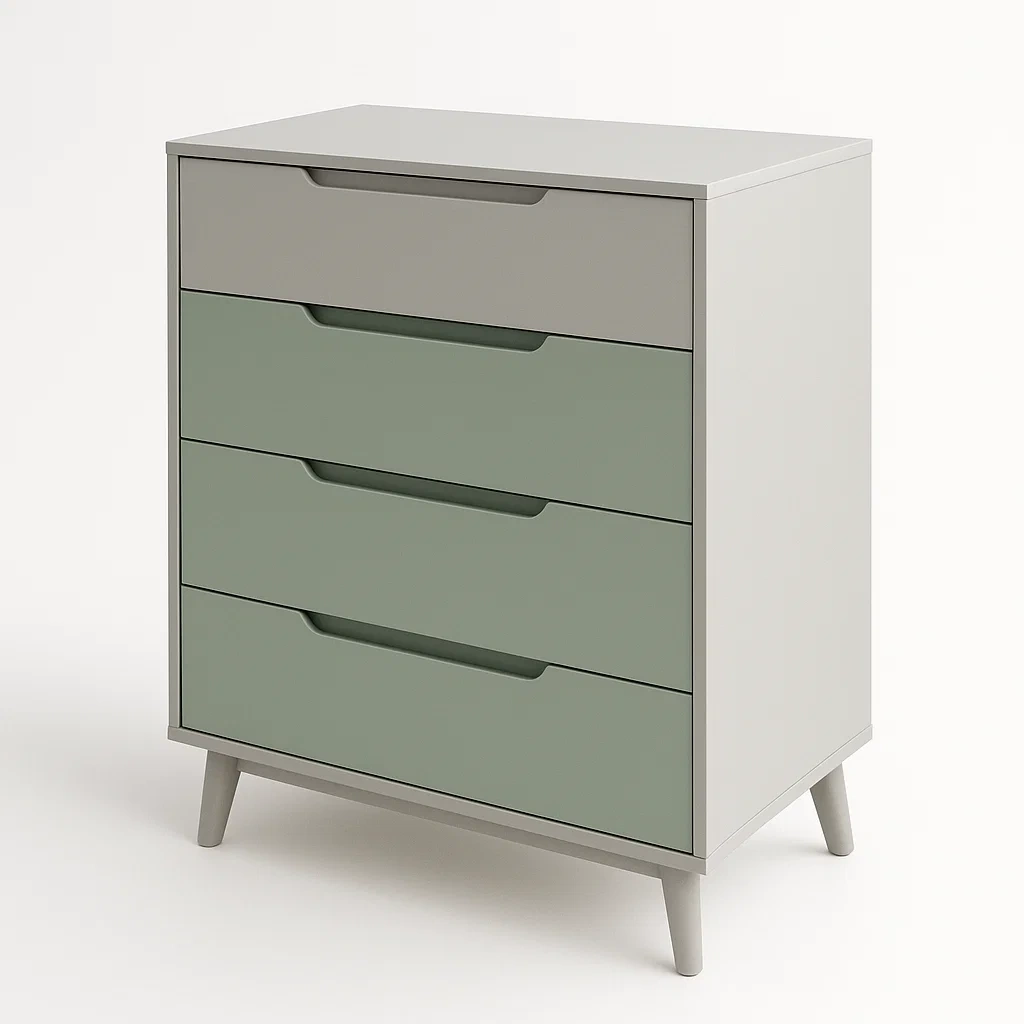 Cassettiera con maniglie a scomparsa in legno composito con quattro cassetti Grigio Verde-Divanimo